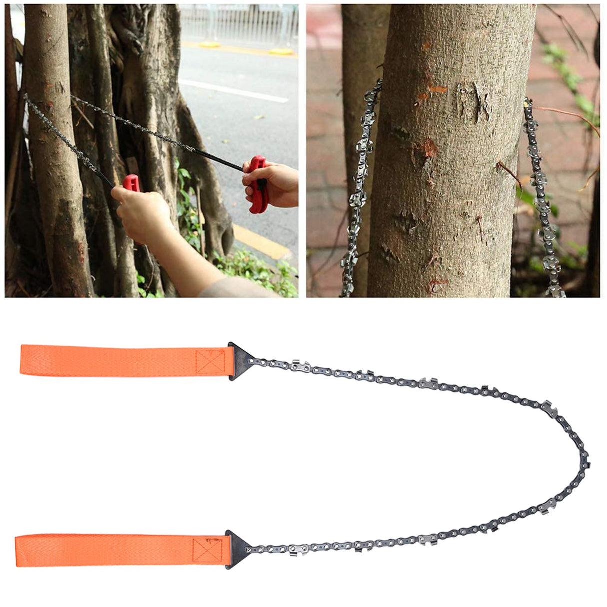 24 Inch Outdoor Pocket Chainsaw Survival Zipper Saw Hand Saw Chain Tool for Wood Cutting Orange