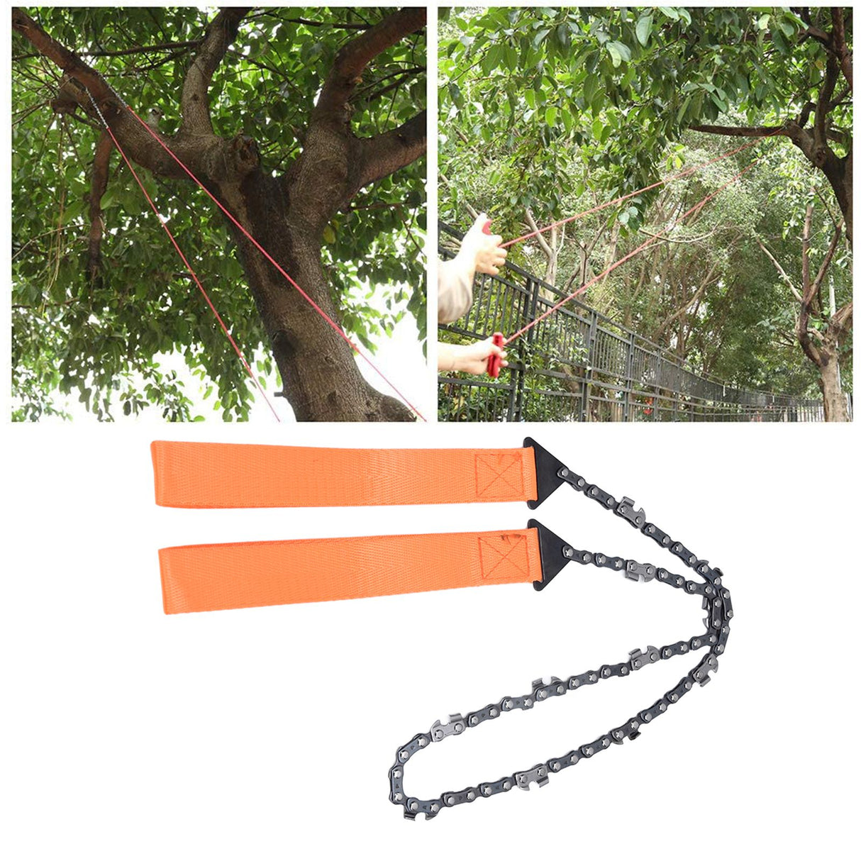 24 Inch Outdoor Pocket Chainsaw Survival Zipper Saw Hand Saw Chain Tool for Wood Cutting Orange