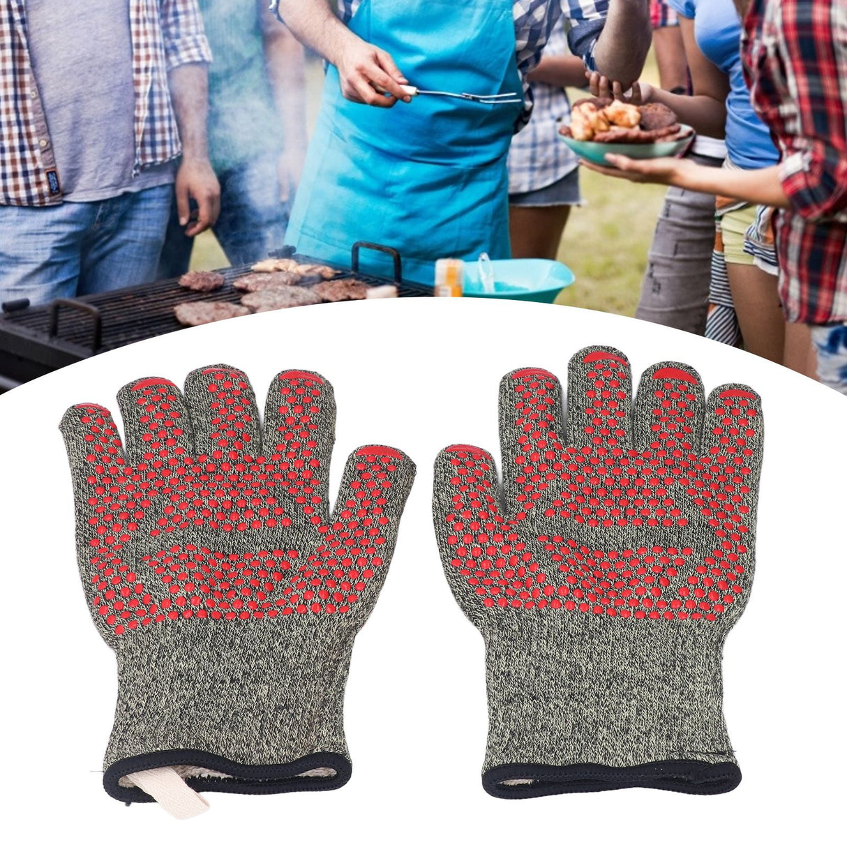 Heat Resistant Gloves Aramid Silicone Cotton BBQ Grill Oven Mitts 500℃ High Temperature Resistance 30cm
