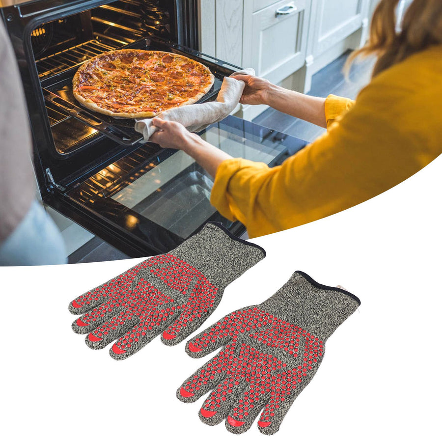 Heat Resistant Gloves Aramid Silicone Cotton BBQ Grill Oven Mitts 500℃ High Temperature Resistance 30cm