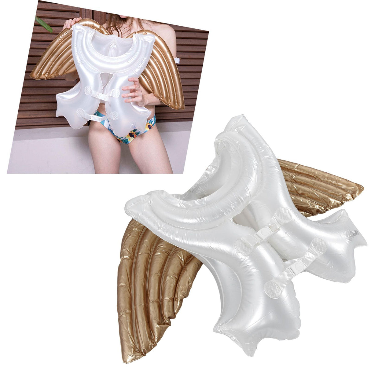 Inflatable Swim Vest Angel Wing Appearance Thickening Environmentally PVC Swimming Jacket for 4‑10 Years Old Child