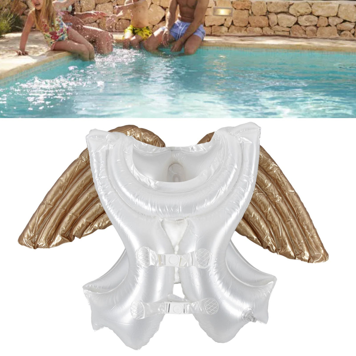Inflatable Swim Vest Angel Wing Appearance Thickening Environmentally PVC Swimming Jacket for 4‑10 Years Old Child