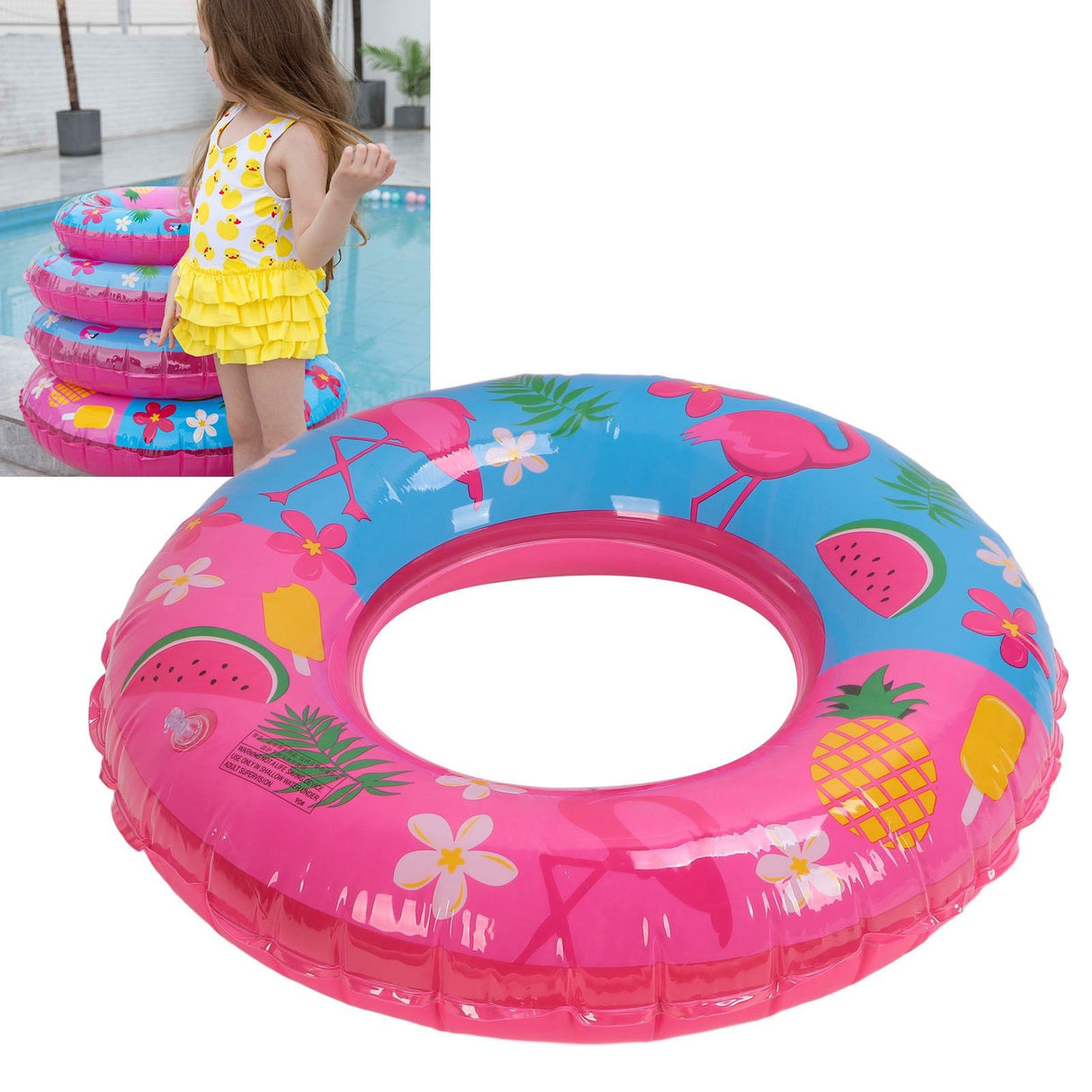Swimming Floats Pink Flamingo Pattern Thickened Eco Friendly PVC Portable Round Pool Floats for Girl