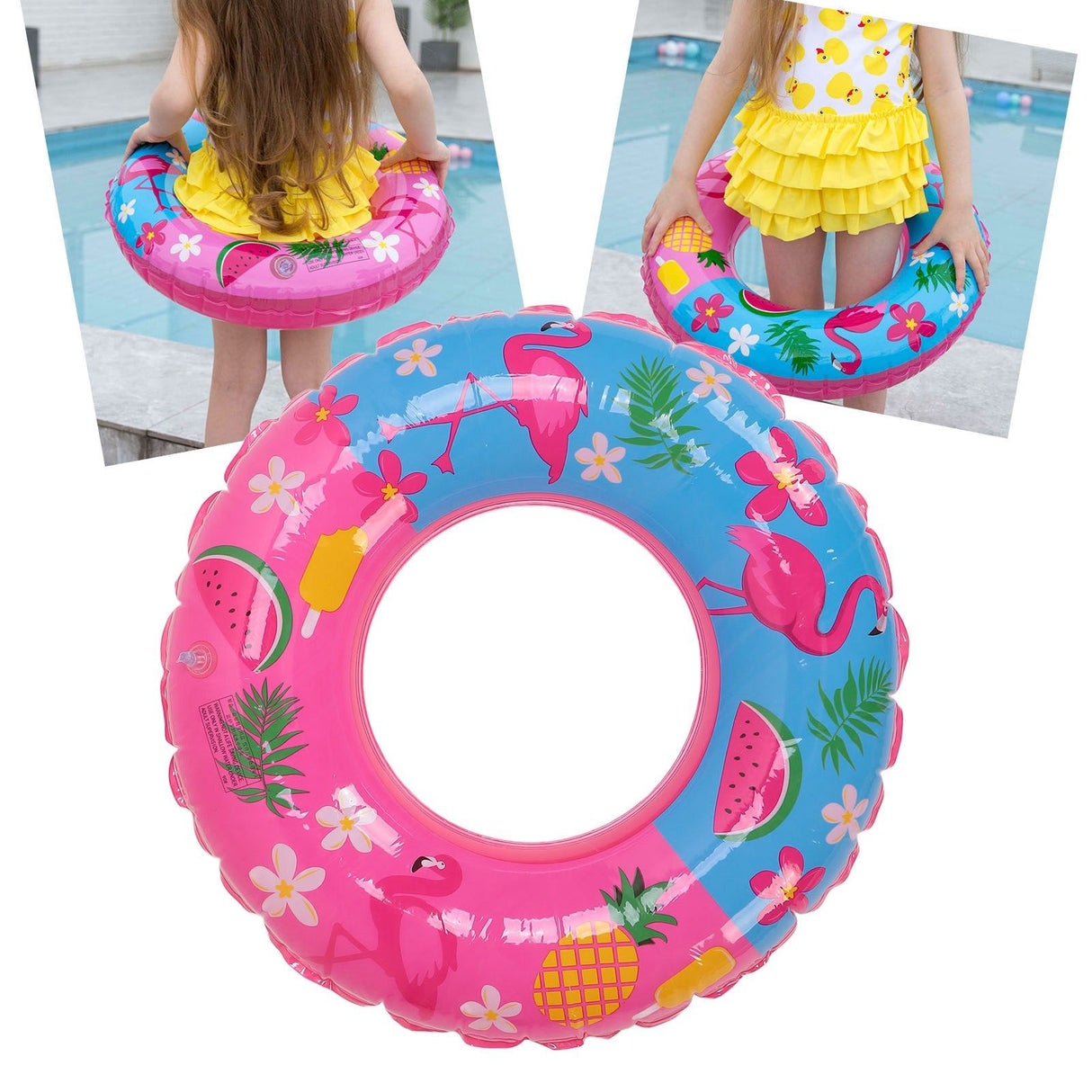 Swimming Floats Pink Flamingo Pattern Thickened Eco Friendly PVC Portable Round Pool Floats for Girl