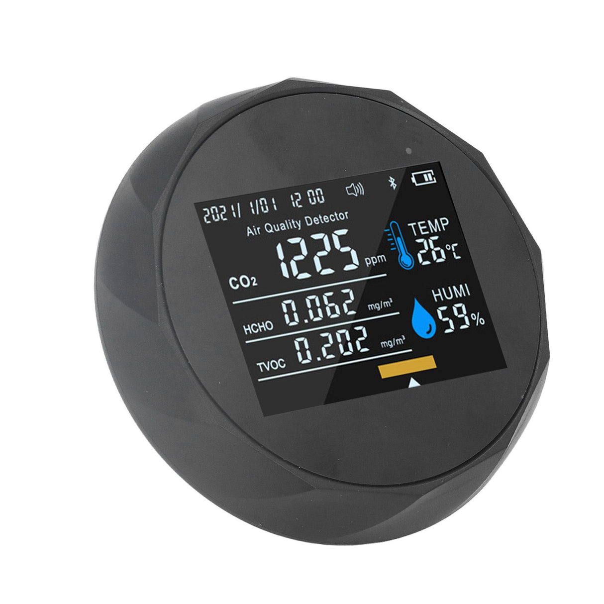 Air Quality Monitor Real Time Intelligent Color Screen Display USB Charging Portable Digital Air Quality Detector 5VBlack