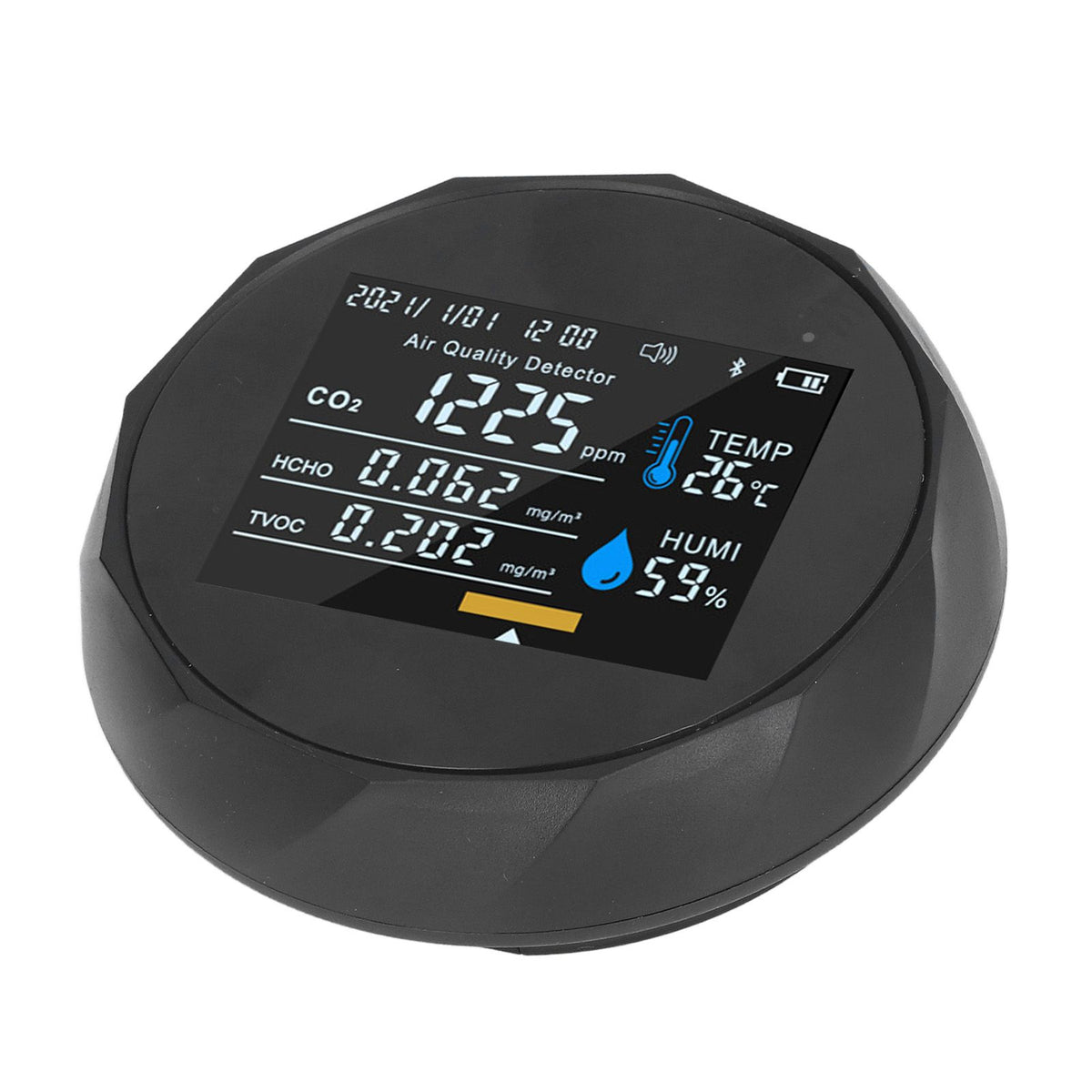 Air Quality Monitor Real Time Intelligent Color Screen Display USB Charging Portable Digital Air Quality Detector 5VBlack