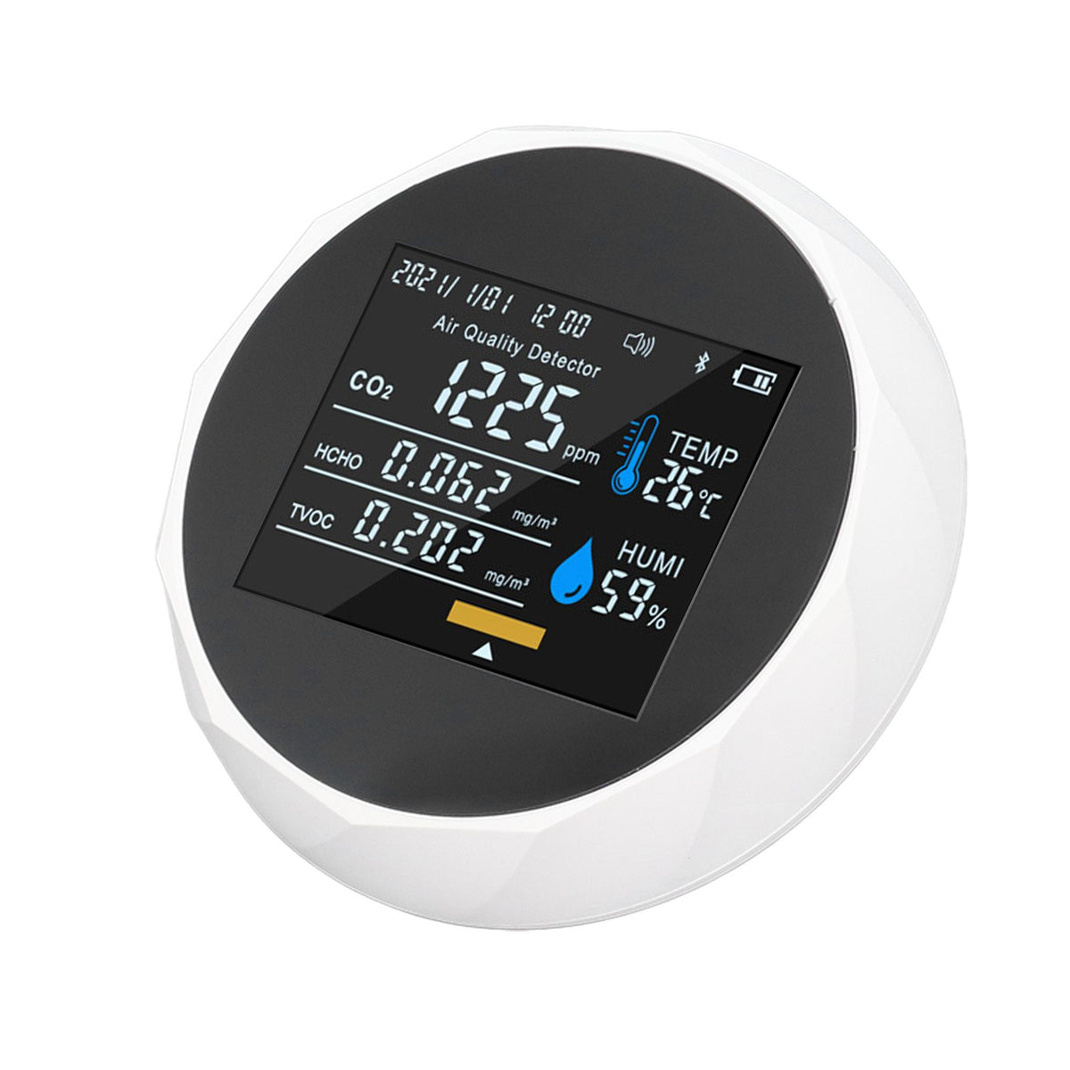 Air Quality Monitor Real Time Intelligent Color Screen Display USB Charging Portable Digital Air Quality Detector 5VWhite