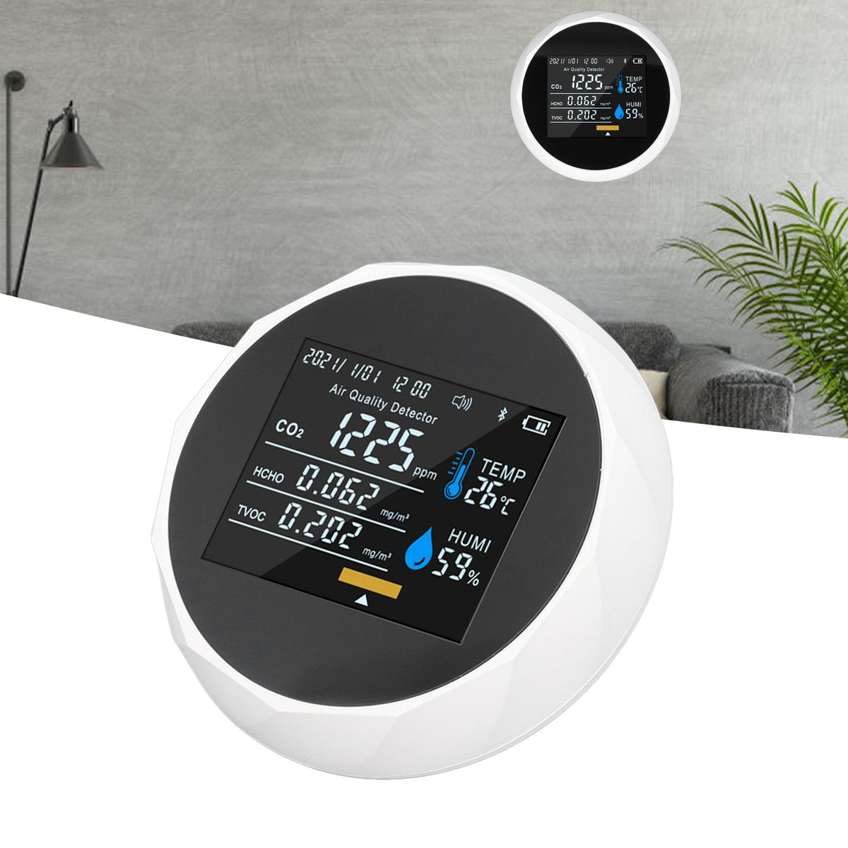 Air Quality Monitor Real Time Intelligent Color Screen Display USB Charging Portable Digital Air Quality Detector 5VWhite