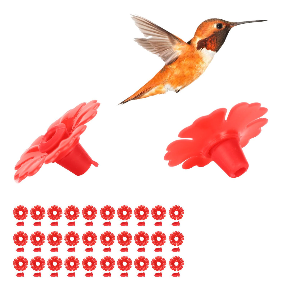 30 Set Hummingbird Feeder Flowers Hanging Bird Feeding Ports Replacement Parts Garden SuppliesRed