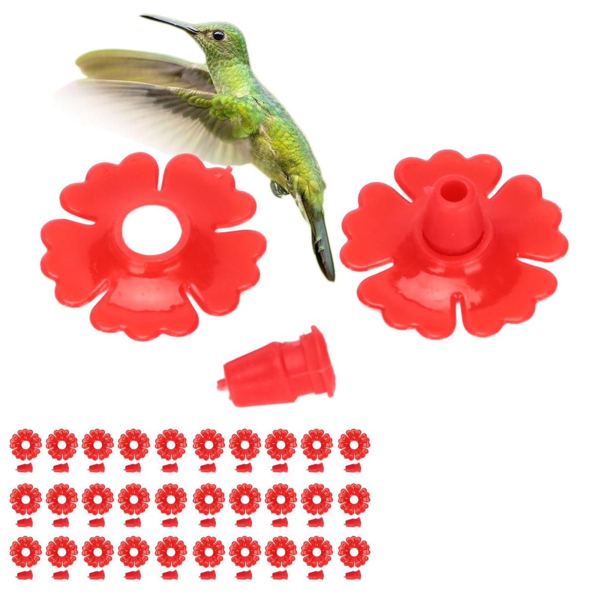 30 Set Hummingbird Feeder Flowers Hanging Bird Feeding Ports Replacement Parts Garden SuppliesRed