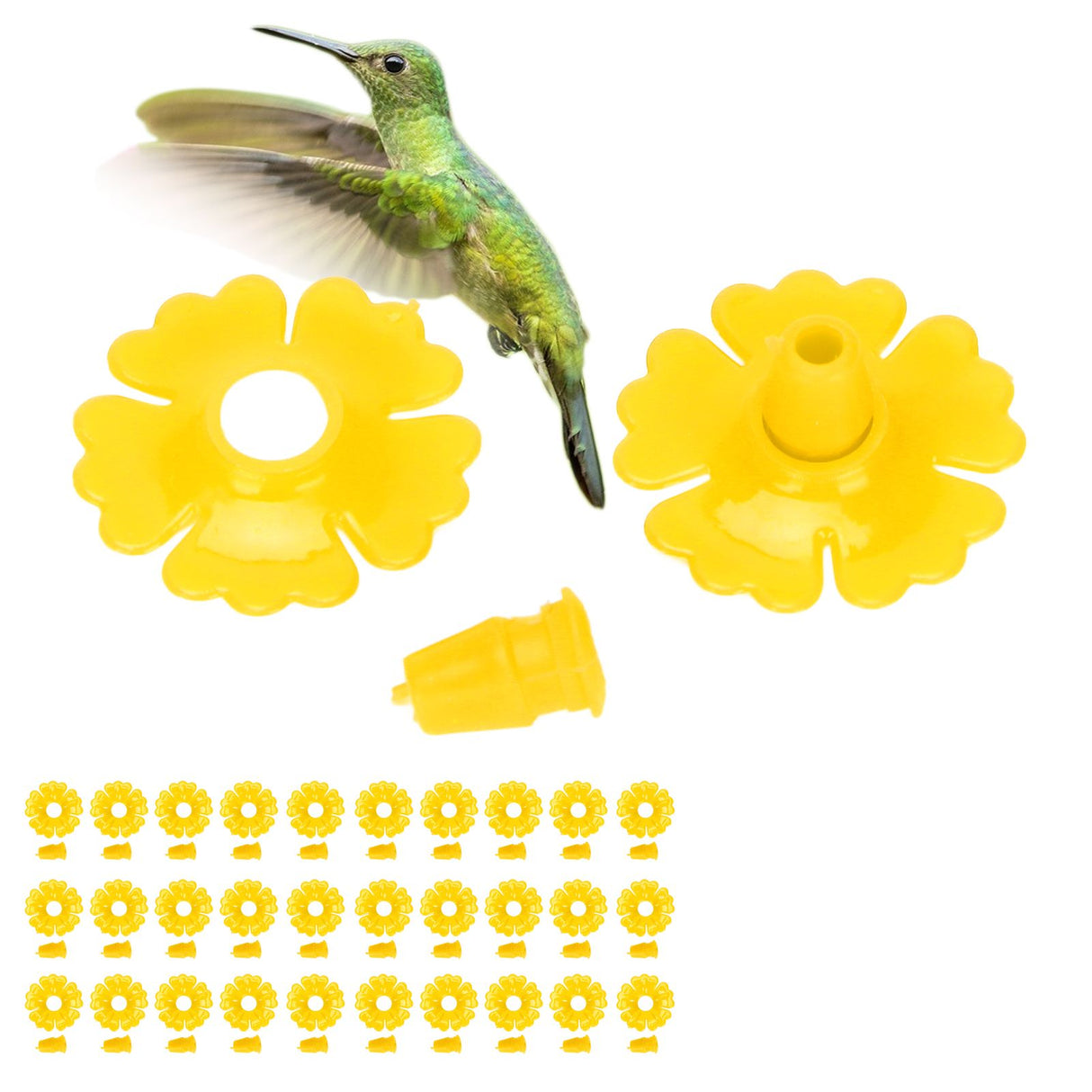 30 Set Hummingbird Feeder Flowers Hanging Bird Feeding Ports Replacement Parts Garden SuppliesYellow