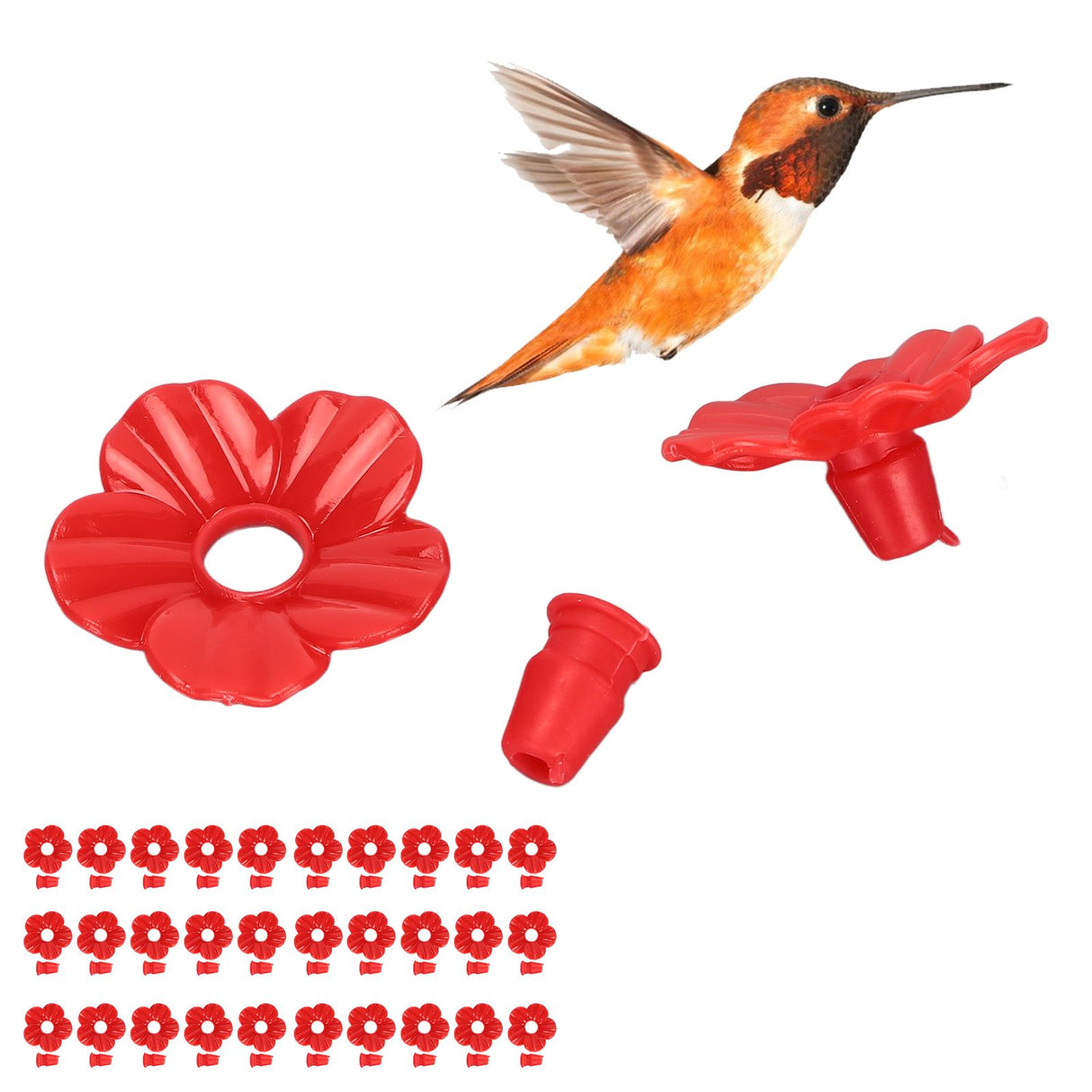 30 Sets Hummingbird Feeder Flowers Multicolor Unique Replaceable Hummingbird Bird Feeder Flower AccessoriesRed