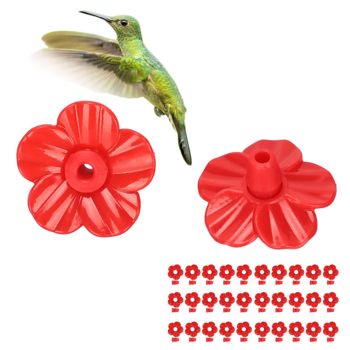 30 Sets Hummingbird Feeder Flowers Multicolor Unique Replaceable Hummingbird Bird Feeder Flower AccessoriesRed