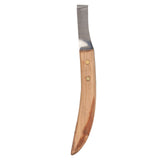 Left Hand Hoof Knife with Wooden Handle Steel Curved Livestock Cattle Hoof Trimming Tool - Front View