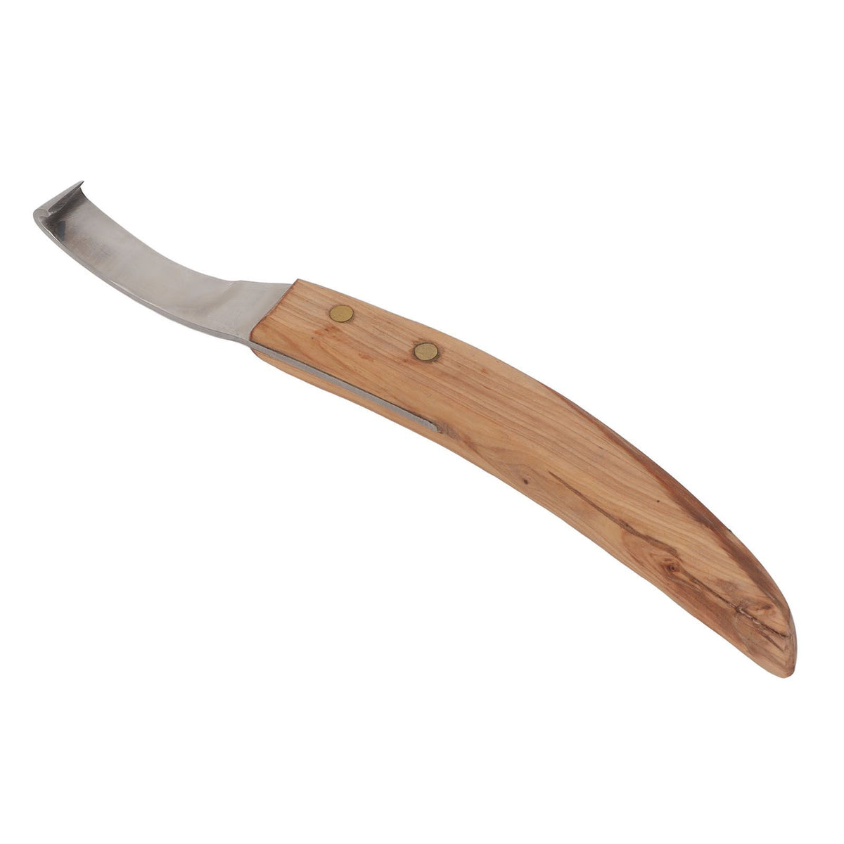 Left Hand Hoof Knife with Wooden Handle Steel Curved Livestock Cattle Hoof Trimming Tool