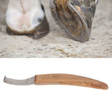 Left Hand Hoof Knife with Wooden Handle Steel Curved Livestock Cattle Hoof Trimming Tool