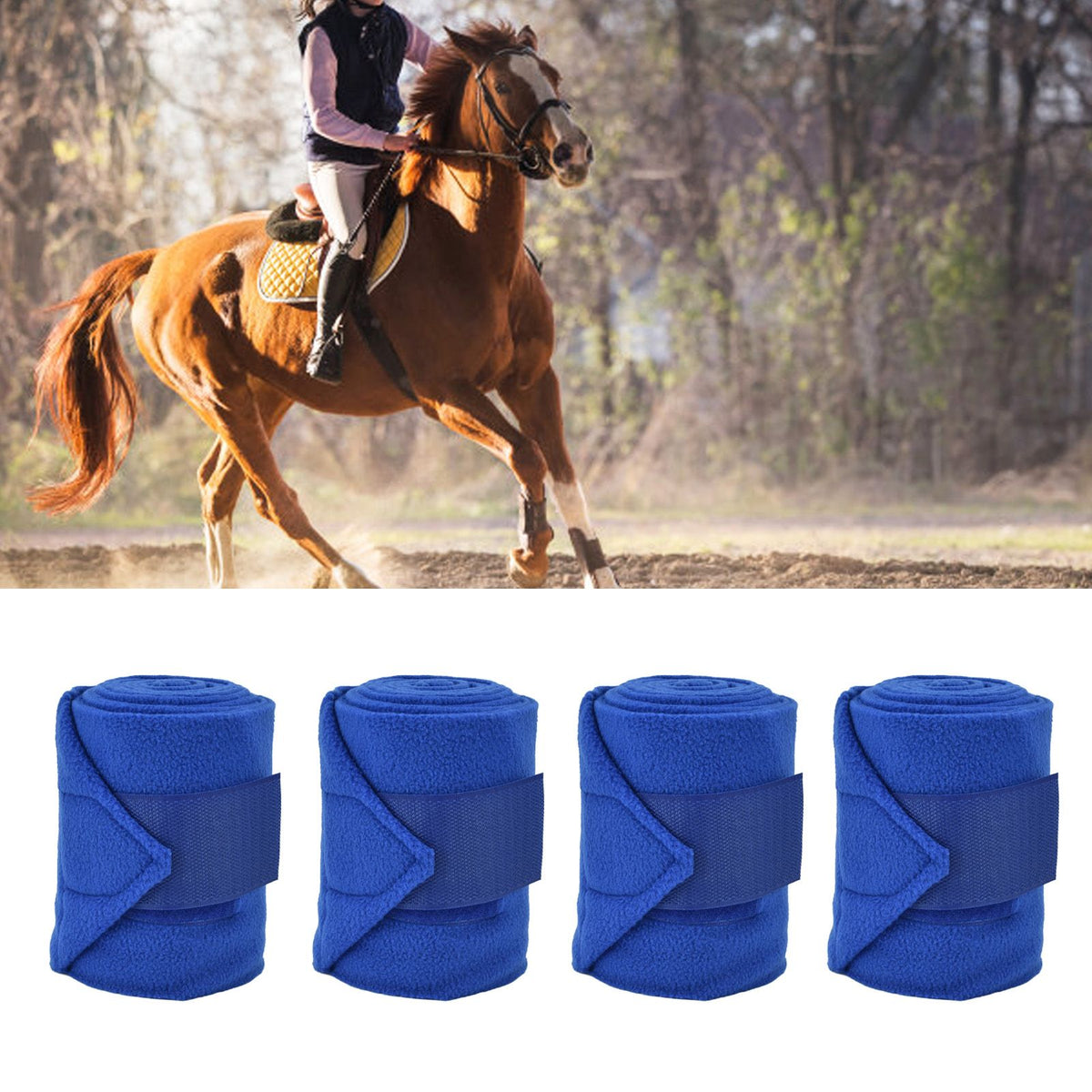 4Pcs Horse Leg Warp Hoop and Loop Fastener Guard Soft Polyester Set Kit for Dog Cow Cat Blue
