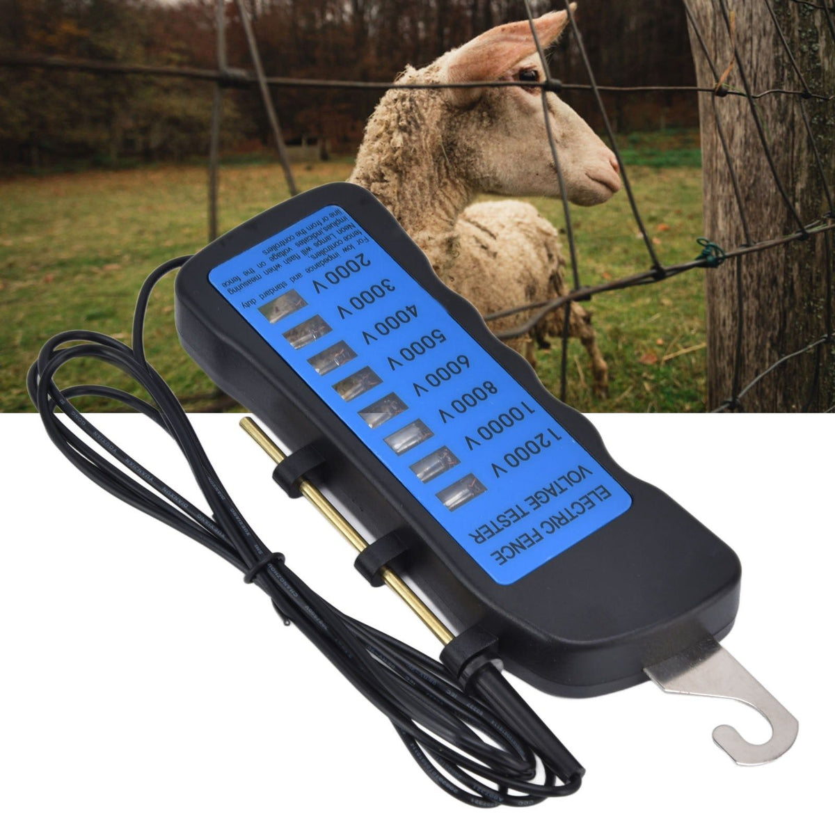 12KV Neon Fence Voltage Tester 2000 to 12000V 8 Neon Indicator Lights Waterproof Fence Tester for Farms