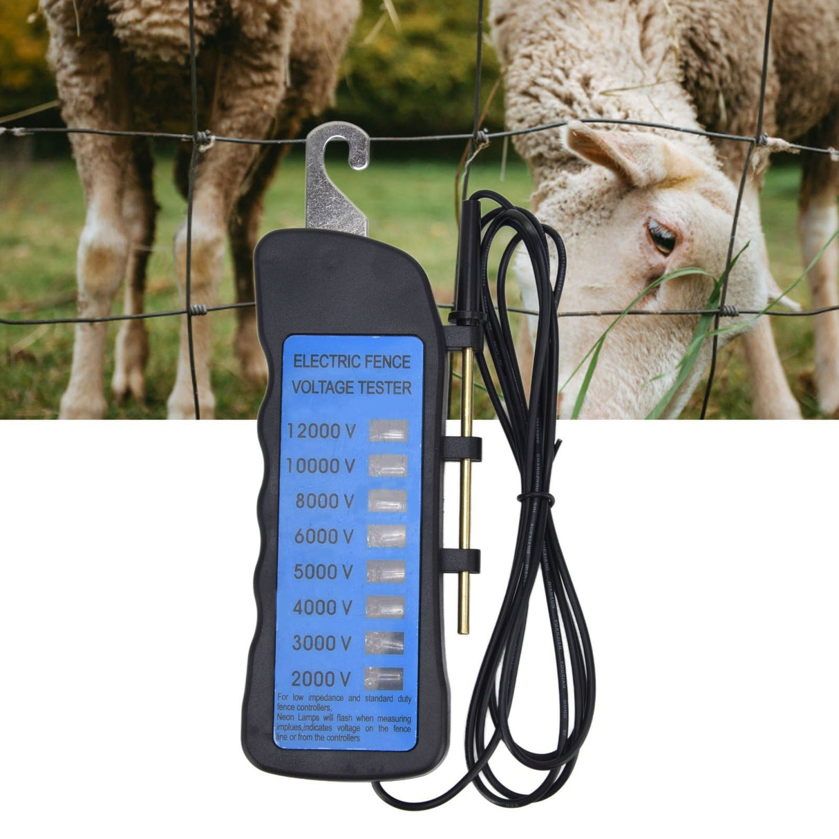 12KV Neon Fence Voltage Tester 2000 to 12000V 8 Neon Indicator Lights Waterproof Fence Tester for Farms