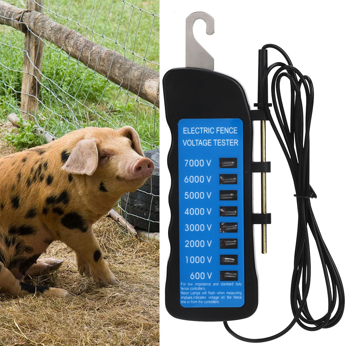 Electric Fence Tester Multi Light Voltage Detection Portable for Farm Supply Fencing ABS 7000V