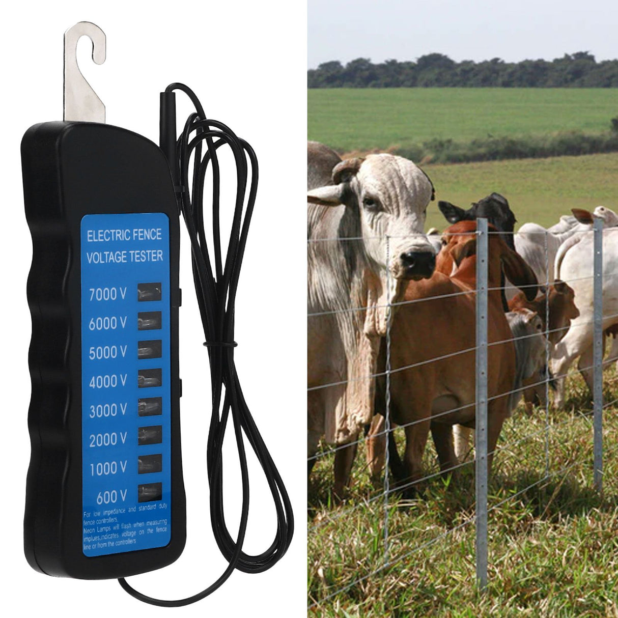 Electric Fence Tester Multi Light Voltage Detection Portable for Farm Supply Fencing ABS 7000V