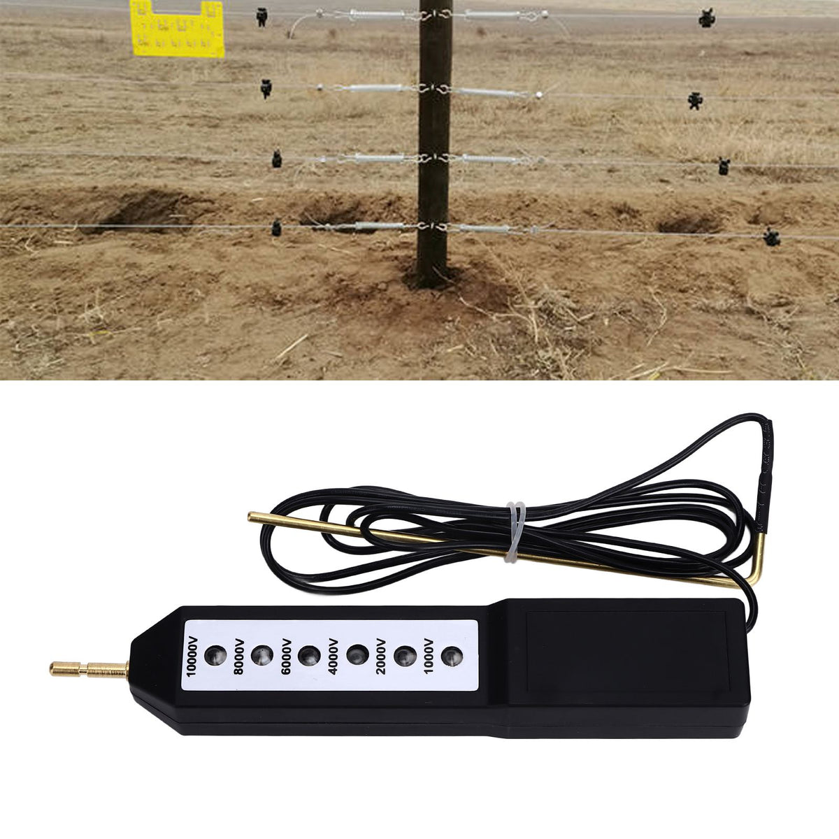 Electric Fence Tester Waterproof Voltage Meter 10KV Portable Tool with 6pcs Light for Farm
