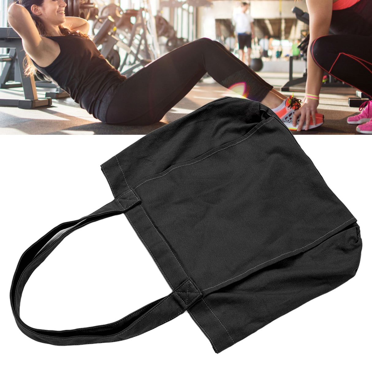 Yoga Tote Bag Large Capacity Portable Yoga Mat Carrier for Office Workout Travel Beach Gym Black