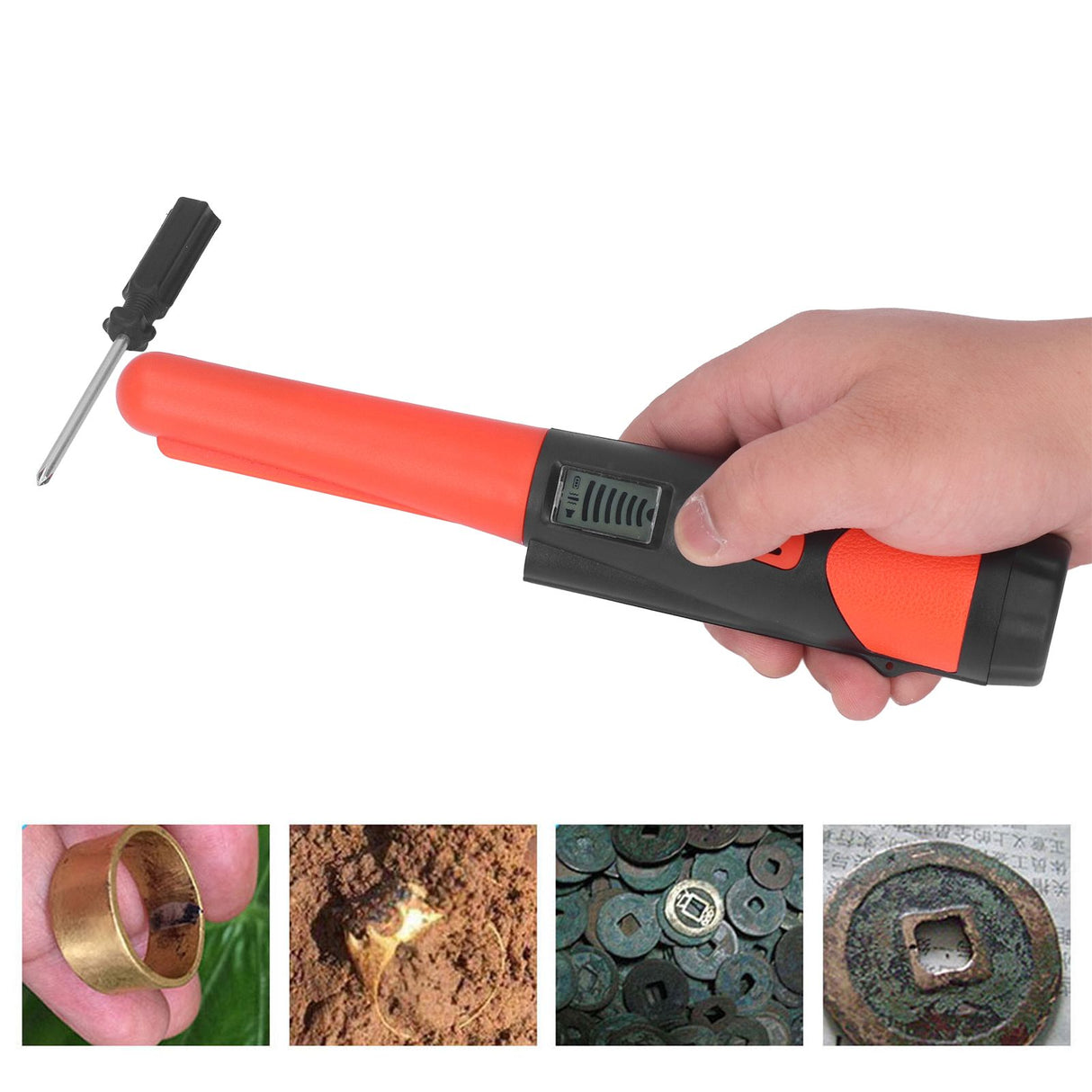 Metal Detector Professional High Sensitivity Portable Handheld Metal Detector with LCD Display Flashlight Function Orange