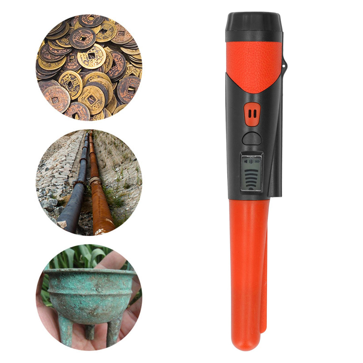 Metal Detector Professional High Sensitivity Portable Handheld Metal Detector with LCD Display Flashlight Function Orange