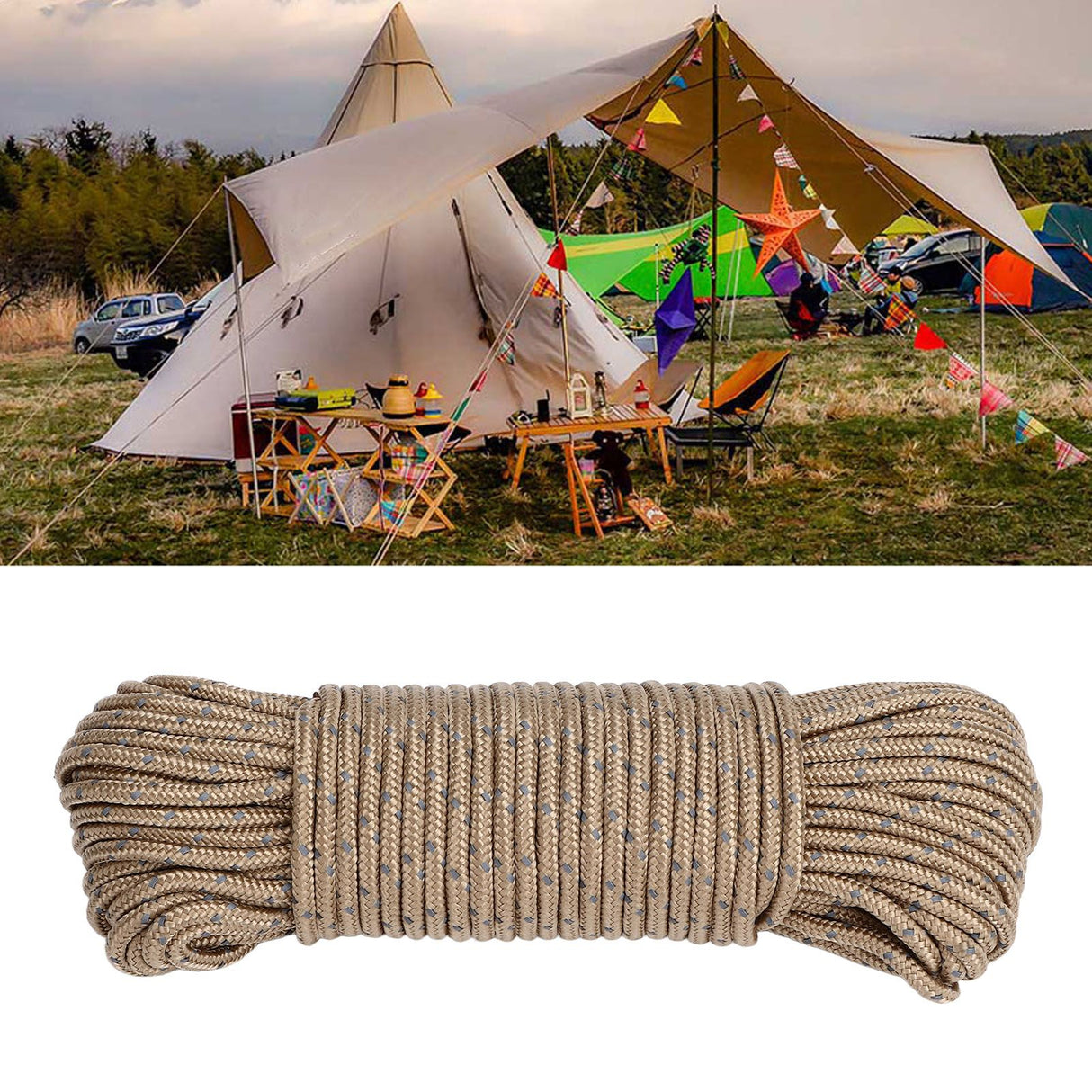 20m Camping Cord 3.5mm Diameter Reflective Tent Rope Camping High Strength Guyline for Ourdoor