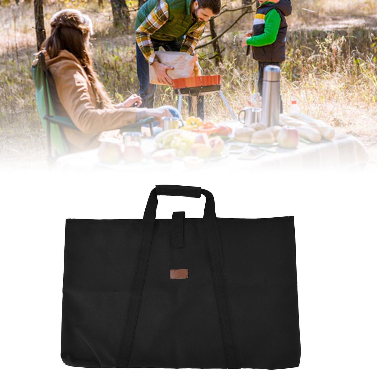 Folding Table Storage Bag Sponge Interlayer Waterproof Oxford Cloth Black Outdoor Multifunctional Carrying Bag for Picnic