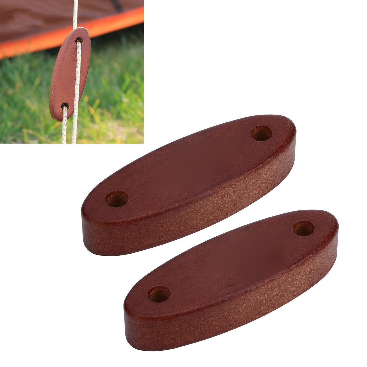 2pcs Wooden Tent Rope Buckle 8mm Windproof Rope Buckle Rope Adjustment Accessories for Camping