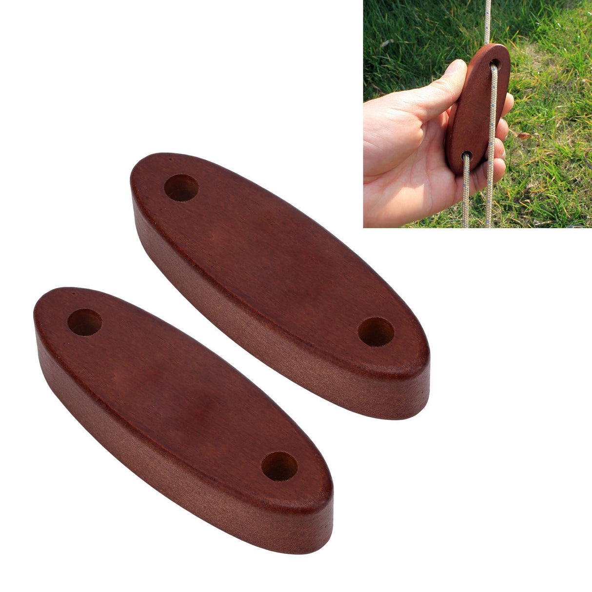 2pcs Wooden Tent Rope Buckle 8mm Windproof Rope Buckle Rope Adjustment Accessories for Camping