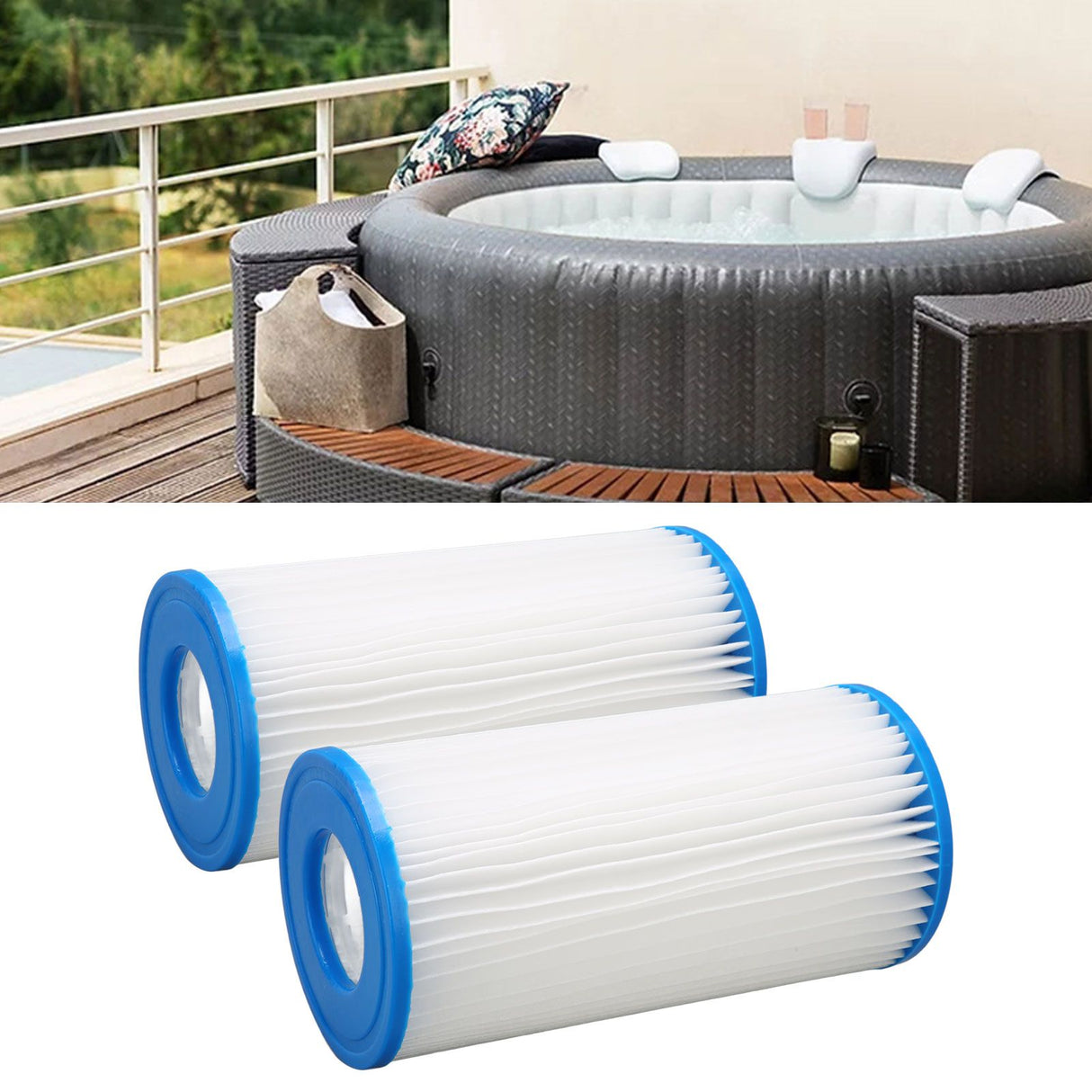 2Pcs Pool Filter Cartridge Filter Element Replacement for Hot Tubs Spas Children's Swimming Pools