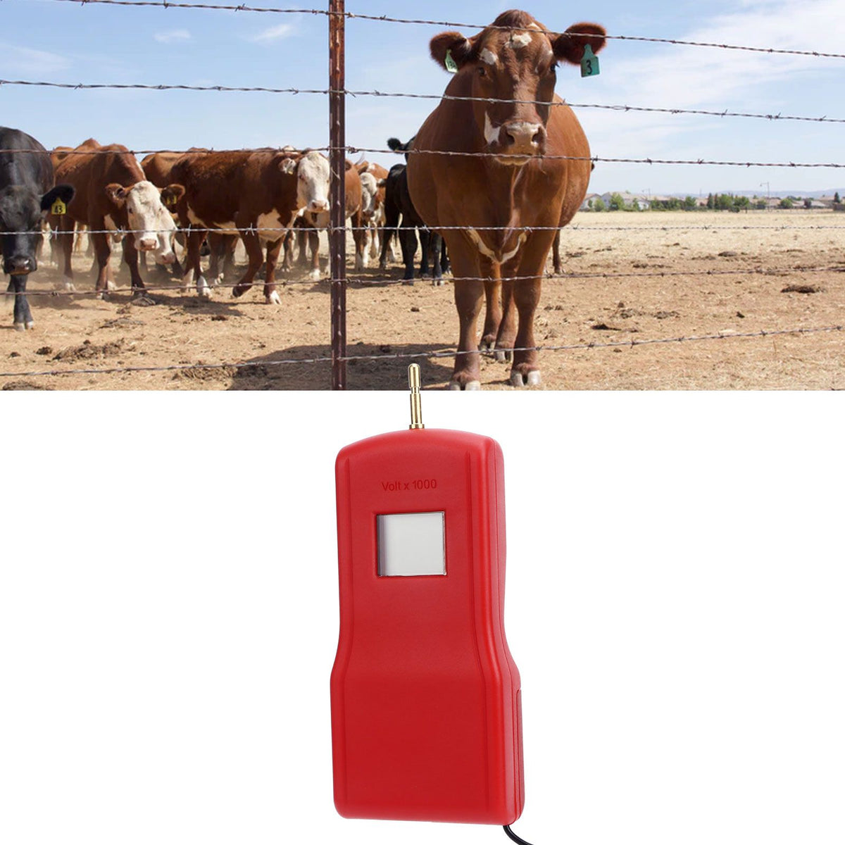 15KV LCD Electric Fence Voltage Tester Portable Electric Fence Digital Voltmeter for Farm Garden MLD‑004BR Red Red