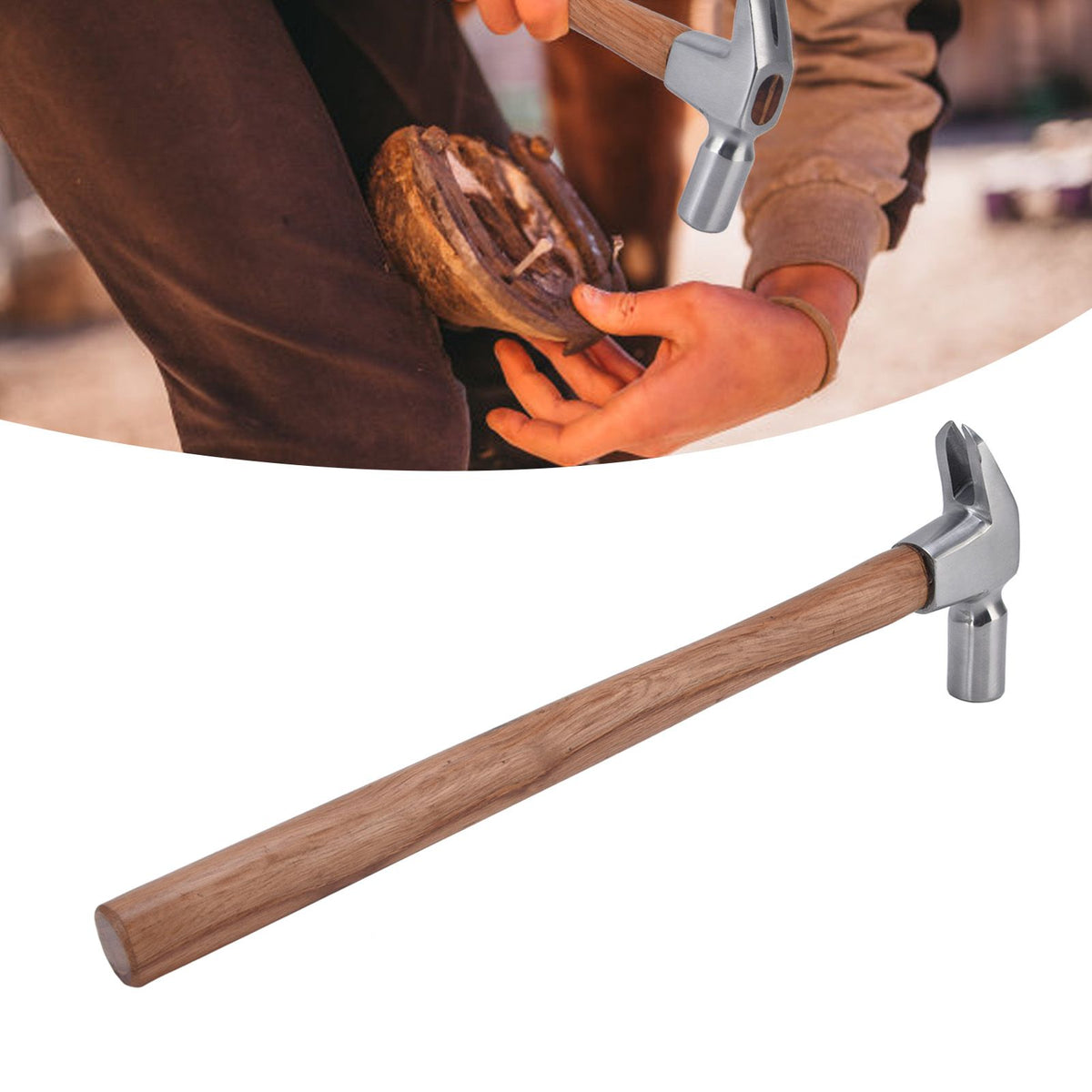 Farrier Driving Hammer Tool Steel Wooden Handle Durable Widely Used Horse Shoe Hammer for Horse Shoeing Hoof Care