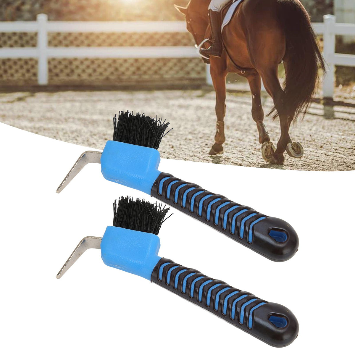 2Pcs Horse Hoof Pick Brushes Horse Hoof Cleaning Tool with Soft Touch Rubber Handle for Horse Stable