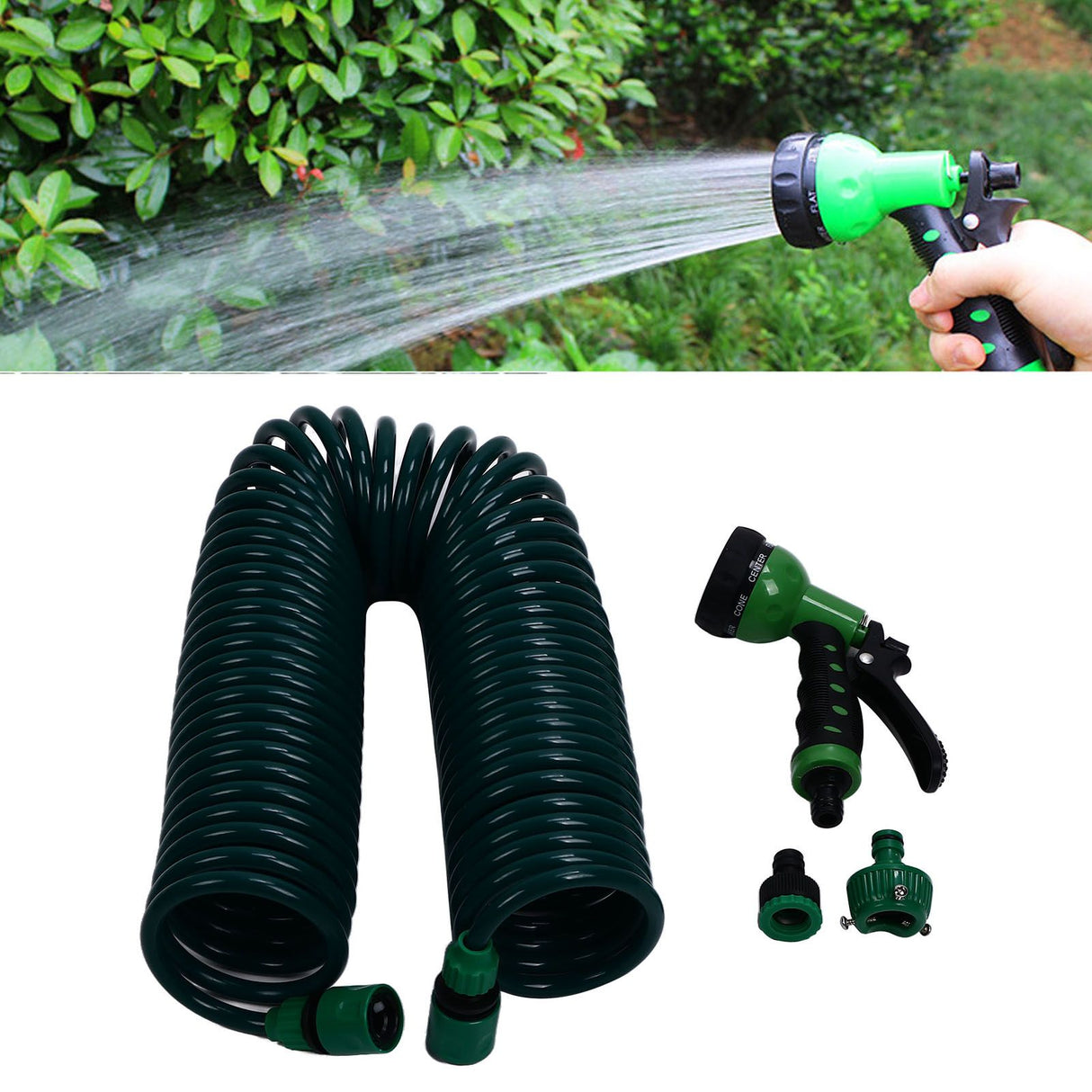 Coil Garden Water Hose 15m/49.2ft EVA 7 Modes Garden Telescopic Spring Tube for Watering Plants Gardens Lawns