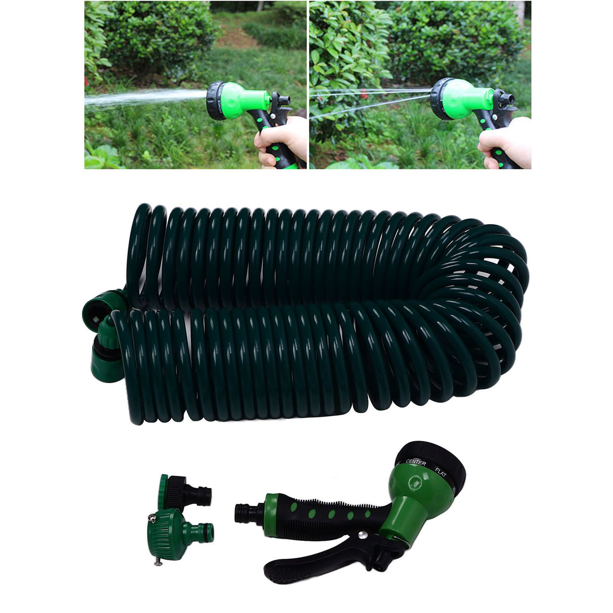 Coil Garden Water Hose 15m/49.2ft EVA 7 Modes Garden Telescopic Spring Tube for Watering Plants Gardens Lawns
