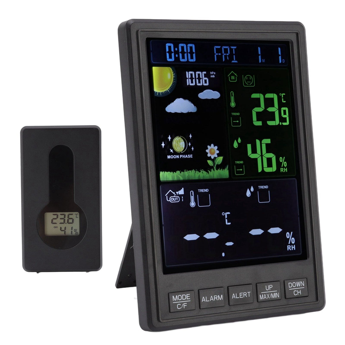 Weather Stations Wireless Indoor Outdoor Color Display Black 3 Channels Regulable Backlight Clock Thermometer for Home