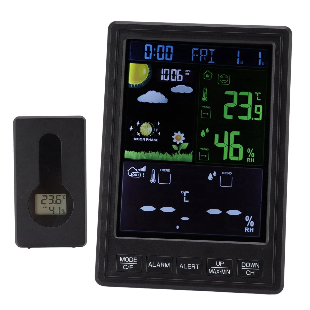 Weather Stations Wireless Indoor Outdoor Color Display Black 3 Channels Regulable Backlight Clock Thermometer for Home