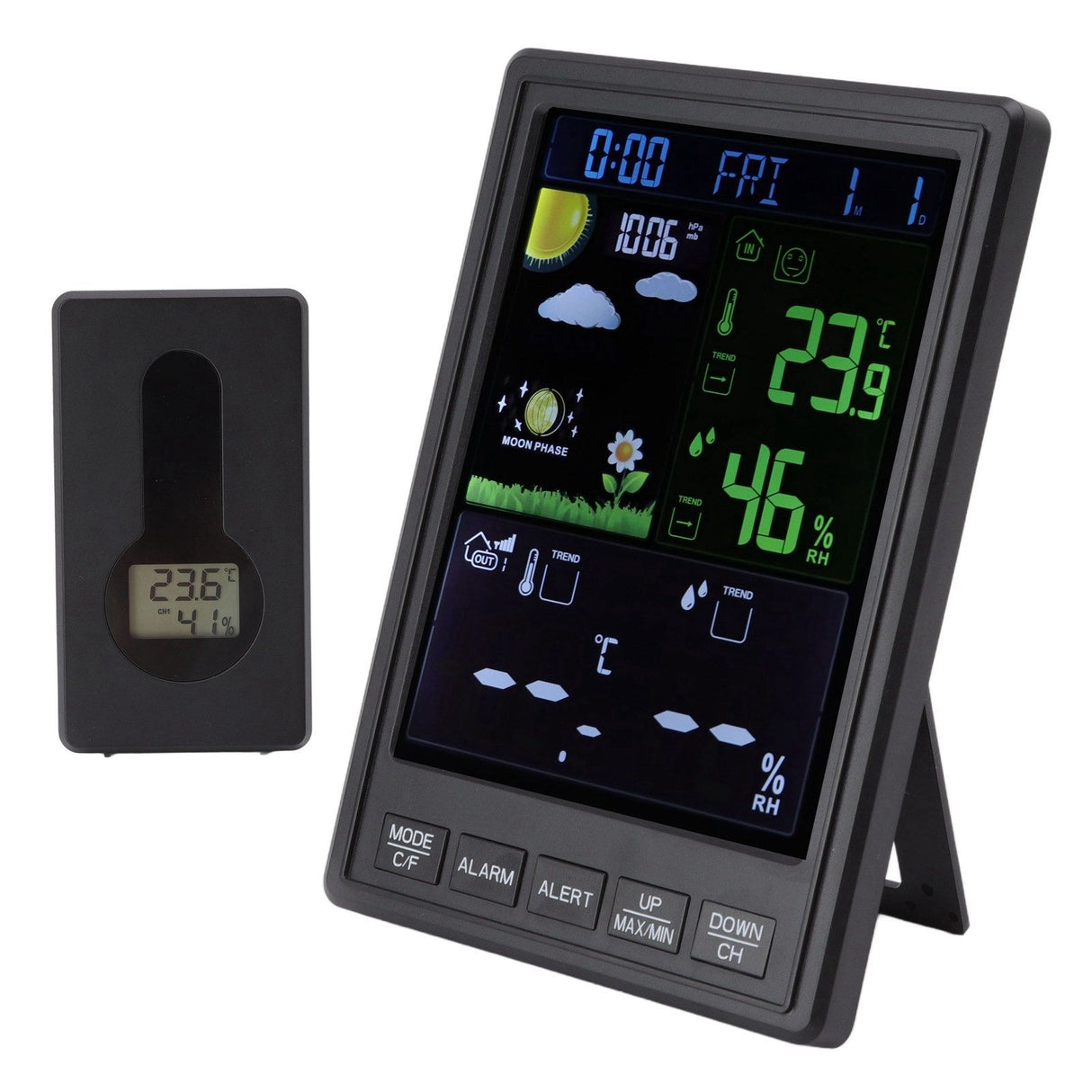 Weather Stations Wireless Indoor Outdoor Color Display Black 3 Channels Regulable Backlight Clock Thermometer for Home
