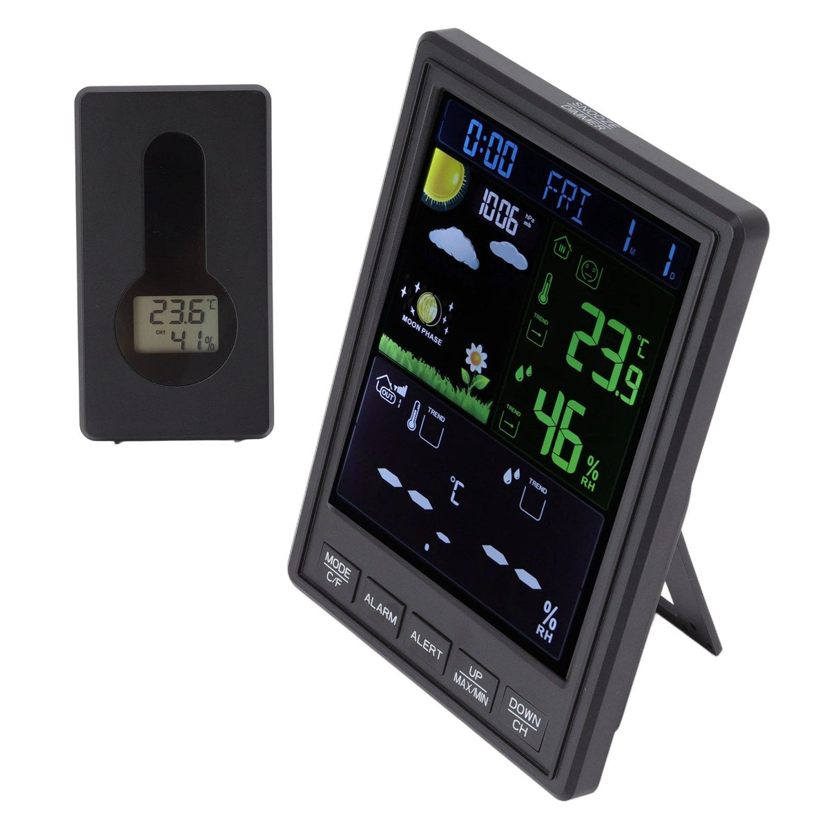 Weather Stations Wireless Indoor Outdoor Color Display Black 3 Channels Regulable Backlight Clock Thermometer for Home