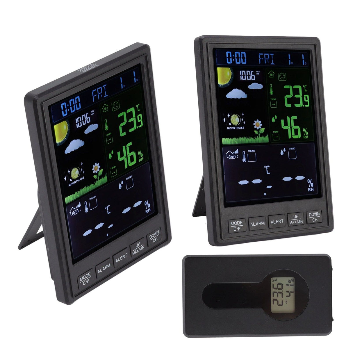 Weather Stations Wireless Indoor Outdoor Color Display Black 3 Channels Regulable Backlight Clock Thermometer for Home