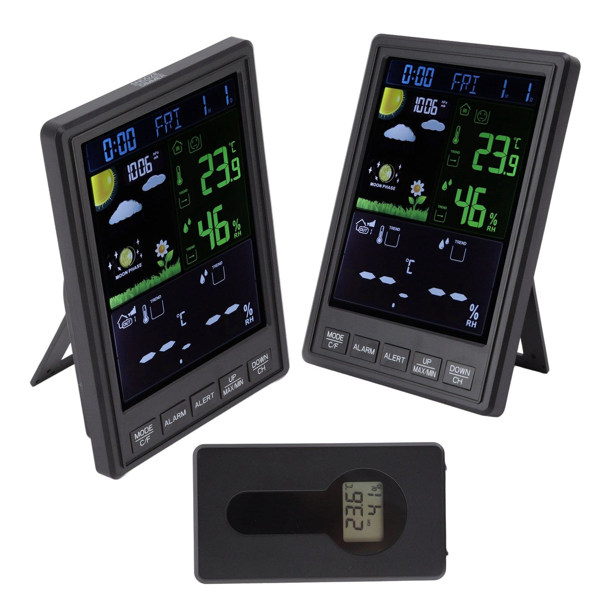 Weather Stations Wireless Indoor Outdoor Color Display Black 3 Channels Regulable Backlight Clock Thermometer for Home
