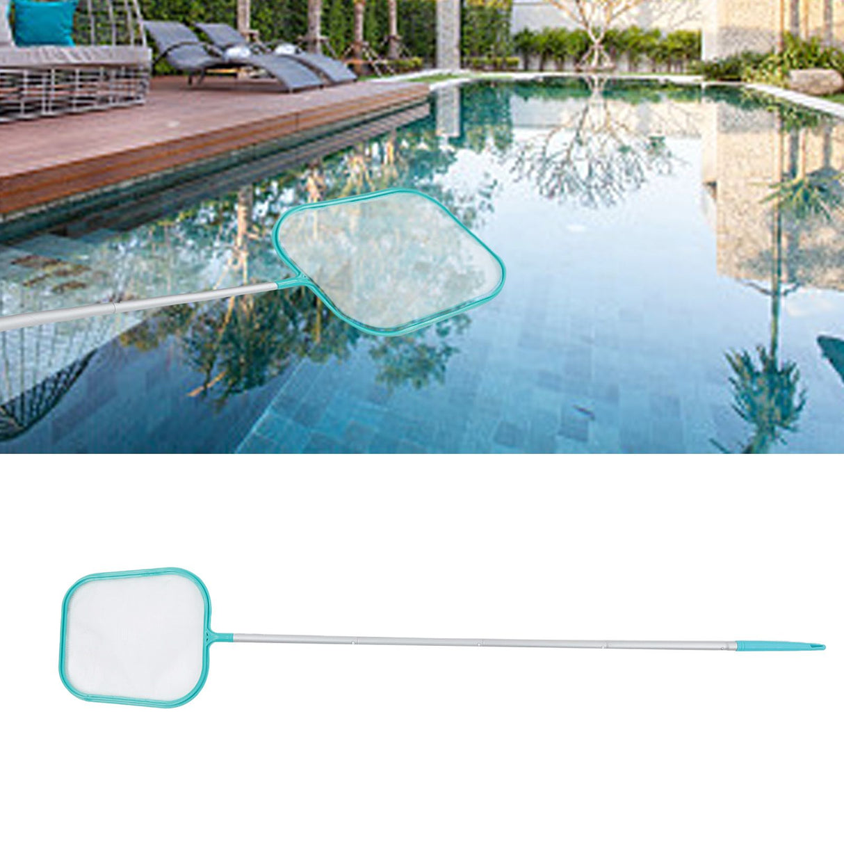 Pool Skimmer Net Detachable Lake Blue Professional Pool Cleaning Net with 5 Splicing Rods for Swimming Pool Fountains