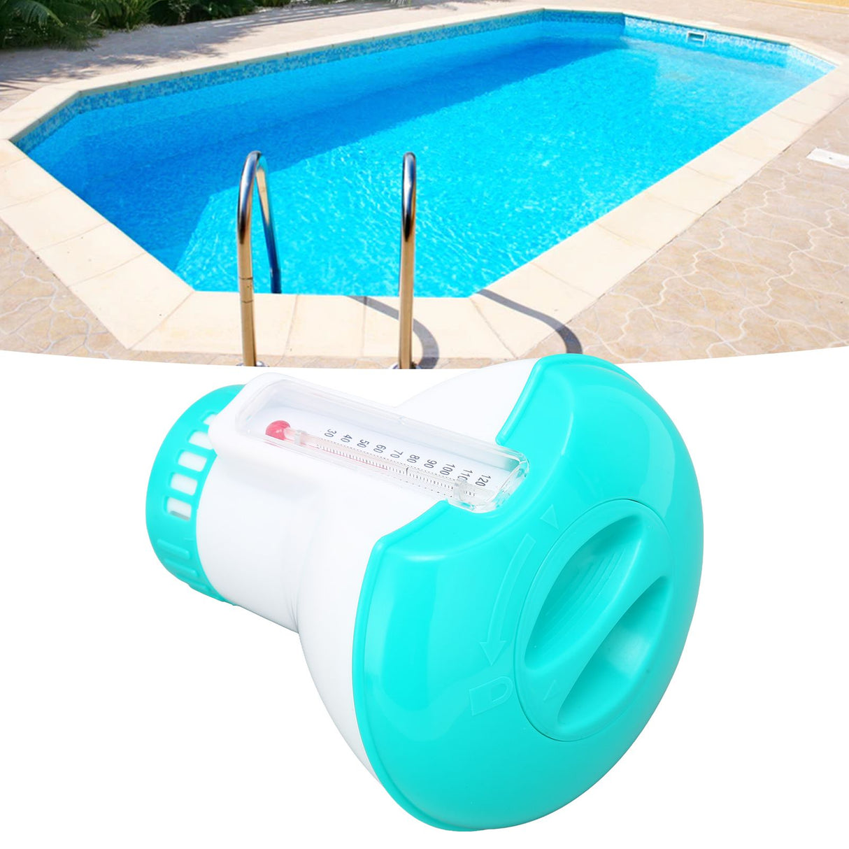 Spa Chemical Dispenser with Thermometer Reusable Lake Blue Swimming Pool Chlorine Tablet Floater