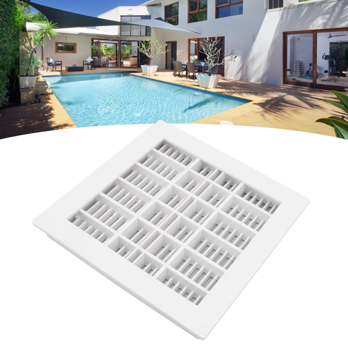 SP‑1031 Pool Main Drain 25.3x25.3cm Replacement Pool Square Main Drain for Swimming Pools Massage Pools SPA Pools White