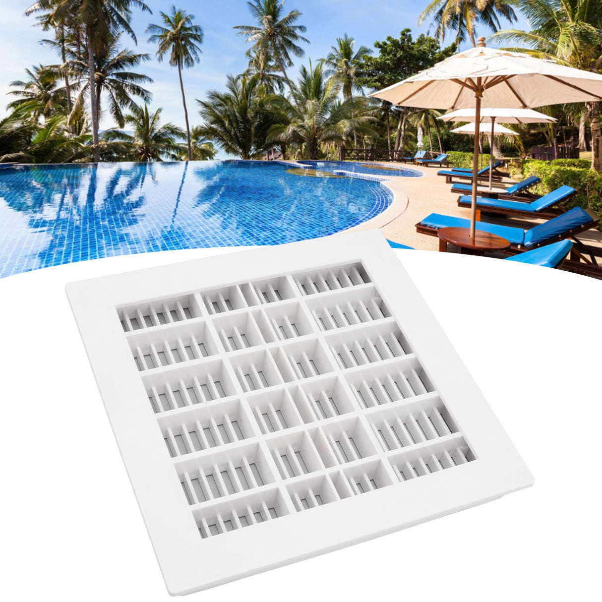 SP‑1031 Pool Main Drain 25.3x25.3cm Replacement Pool Square Main Drain for Swimming Pools Massage Pools SPA Pools White