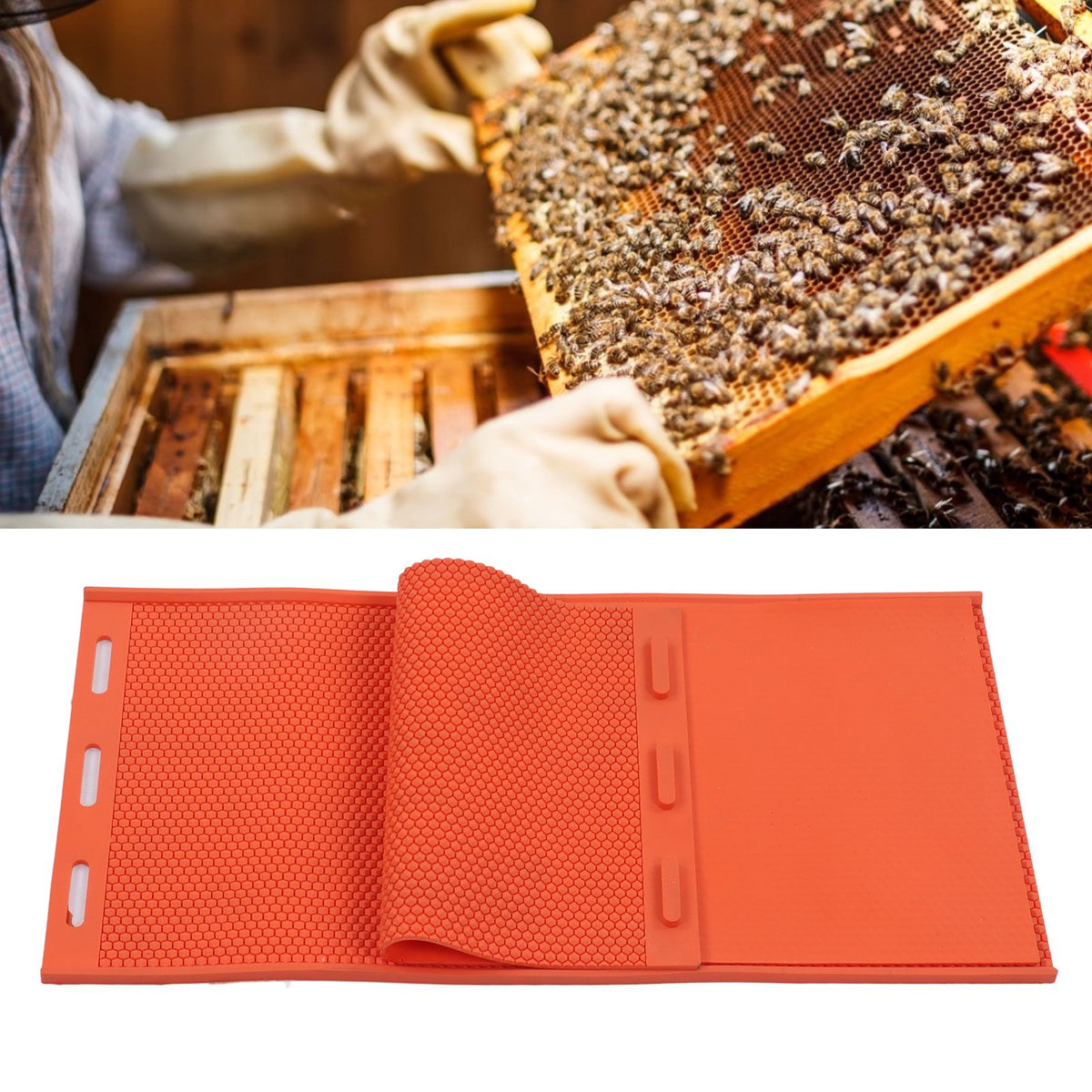 2pcs 5.4mm Beeswax Press Sheet Mould Foundation Foldable Silicone Beeswax Mold for Beekeeping Orange